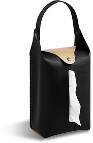 Nordic Leather Tissue Box Cover | Hanging Design for Home, Car, Kitchen & Bathroom (Black)