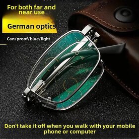 Foldable Dual-Focus Blue Light Blocking Progressive Reading Glasses with Case - Portable Multifocal Eyewear (Straight Style, Reading Glasses 100)