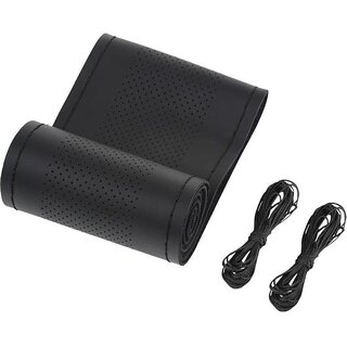 Premium Genuine Leather Steering Wheel Cover | Non-Slip Grip, All-Season Comfort & Durability (Black 106 Style, 38cm)