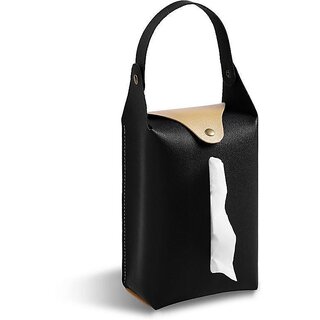 Nordic Leather Tissue Box Cover | Hanging Design for Home, Car, Kitchen & Bathroom (Black)