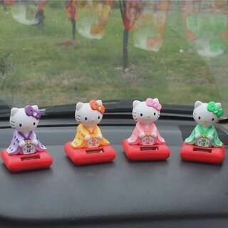 Solar Powered Car Dashboard Decor, Kimono Bobblehead Doll, Cute Anime Figure Ornament (Kimono KT Pink)
