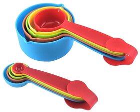 5-Piece Plastic Measuring Cups and Spoons Set, PP Kitchen Measuring Scoops with Easy-Read Markings (Style 1)