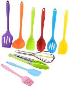 10-Piece Silicone Kitchen Utensil Set Non-Stick Cooking Spoons, Spatulas, Ladle, and Oil Brush Heat Resistant, Durable, Easy to Clean (Color 10 Piece Set Including Color Box, Colorful 10pcs Set (Gift Box)