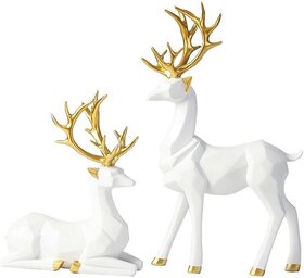 Modern Origami Elk Sculpture, Elegant Home Decor for Living Room TV Cabinet, Housewarming Gift (Medium Origami Deer White)