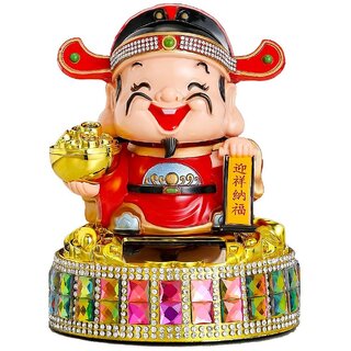 Solar Powered Bobblehead Caishen Car Air Freshener - 5 Gods of Wealth Ornament with Fragrance Dispenser (Colored Diamond[East Road God of Wealth], Perfume Solar God of Wealth)