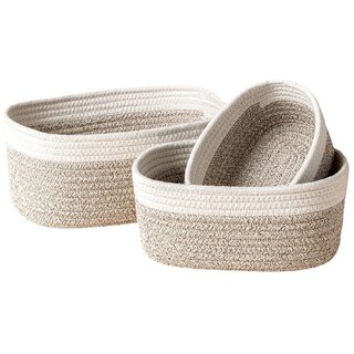 Handwoven Cotton Rope Storage Basket | Desktop Organizer for Makeup & Small Items (Brown Floral, Small Size)
