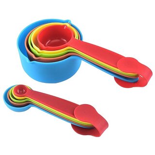 5-Piece Plastic Measuring Cups and Spoons Set, PP Kitchen Measuring Scoops with Easy-Read Markings (Style 1)