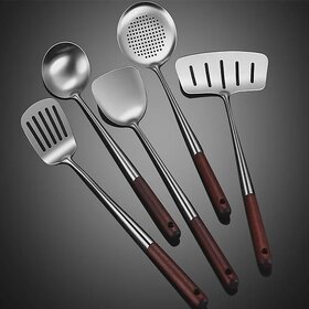 Professional Stainless Steel Spatula with Extra Long Wooden Handle - Durable Kitchen Cooking Utensil Set (304 Oak Stir Fry Spatula)