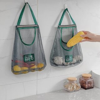 Ventilated Wall-Mounted Storage Bags for Kitchen Produce, Garlic, Onion & Vegetable Keepers (Long Strip Bag)