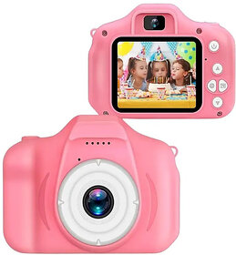 Kids Digital Camera with Dual Lens & 32GB Card  HD Video, Selfie Mode, Instant Camera (Pink)