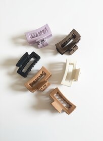 Matte Finish Rectangle Styling Hair Claw Clip For Women  Girl's Multi Color Pack of 6