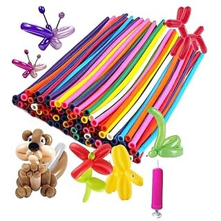 Printzkala 100Pcs Animal Twist Balloons Kit with Hand Pump | Long Latex Modelling Balloons for Kids Party Fun
