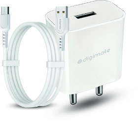 Digimate 15W Single USB Port Charger With Micro USB Cable (DG-ADP-1007, White)