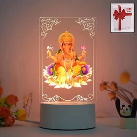 Beautiful 3D Lord Ganesh Acrylic Frame with Soft White Light (1 Pc)