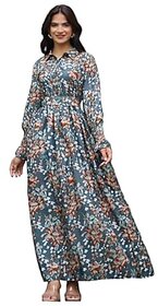 SARINKU Gown Crepe Fabric Dress for Women Ethnic Gown Long One Piece for Girls and Women