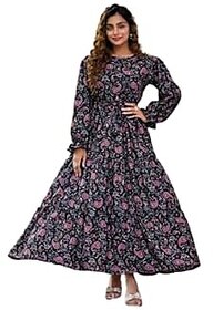 SARINKU Gown Crepe Fabric Dress for Women Stylish Ethnic Gown Long One Piece for Girls & Women