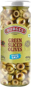 Borges Green Sliced Olives - Reduced Salt, No Preservatives, 450g Jar