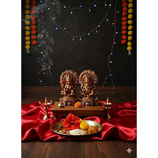 Gopika Laxmi Ganesh Murti for Diwali Pooja Clay Laxmi Ganesha Idol Decorative Showpiece  -  11 cm(Clay, Multicolor)