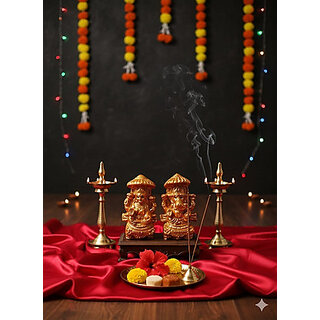 Gopika Laxmi Ganesh Murti for Diwali Pooja Clay Laxmi Ganesha Idol Decorative Showpiece  -  8 cm(Clay, Multicolor)