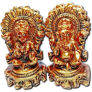 PU-SPM Laxmi Ganesh Murti for Diwali Pooja Clay Laxmi Ganesha Idol Decorative Showpiece  -  11 cm(Clay, Gold)