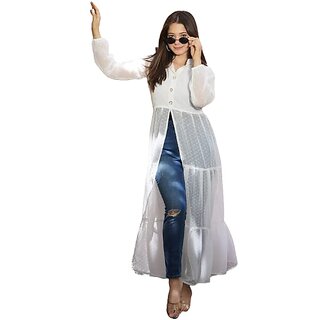 SARINKU Women's Slit Kurti Georgette Front Open Kurti for Women & Girl