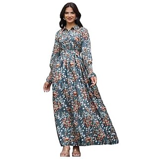 SARINKU Gown Crepe Fabric Dress for Women Ethnic Gown Long One Piece for Girls and Women