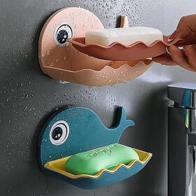 Soap Stand Holder for Bathroom Kitchen Sink Magic Stickers Wall Mounted (Pack of 2 Pcs) Soap Dish Holder, Fish Design