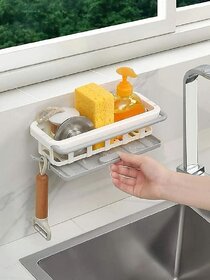 Plastic Two-Tone Hanging Drain Rack  Retractable Sink Storage Tray with Drying Basket  Sponge Holder  Organizer