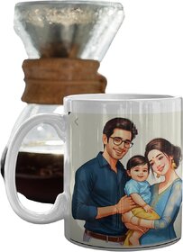 Happy Family Ceramic Mug - Vibrant Printed Illustration Gift