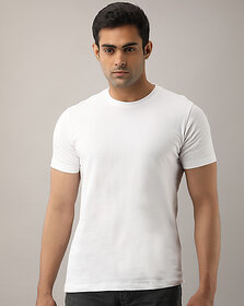 Code Yellow Men Solid Round Neck Cotton White T-Shirt