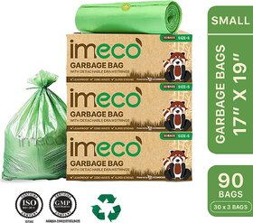 IMECO Green Garbage Bags with Detachable Drawstrings Small (17x19) - 90 Pcs
