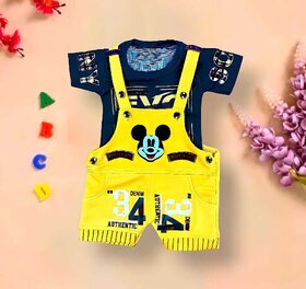Littlemama Dungaree For Baby Boys & Baby Girls Casual Printed, Applique Cotton Blend(Light Blue, Pack of 1)