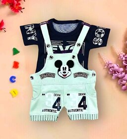 Littlemama Dungaree For Baby Boys & Baby Girls Casual Printed, Applique Cotton Blend(Light Blue, Pack of 1)