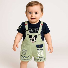 Littlemama Dungaree For Baby Boys Party Printed Cotton Blend(Yellow, Pack of 1)