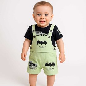 Littlemama Dungaree For Baby Boys Self Design Cotton Blend(Yellow, Pack of 1)