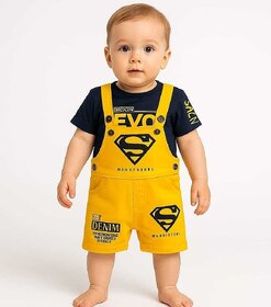 Littlemama Dungaree For Baby Boys Self Design Cotton Blend(Yellow, Pack of 1)