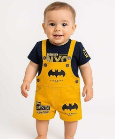 Littlemama Dungaree For Baby Boys Self Design Cotton Blend(Yellow, Pack of 1)