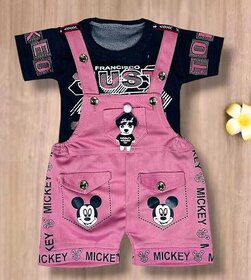 Littlemama Dungaree For Baby Boys & Baby Girls Printed Cotton Blend(Pink, Pack of 1)