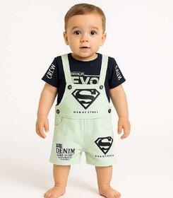 Littlemama Dungaree For Baby Boys Printed Cotton Blend(Green, Pack of 1)