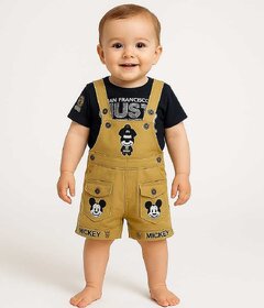 Littlemama Dungaree For Baby Boys & Baby Girls Printed Cotton Blend(Grey, Pack of 1)