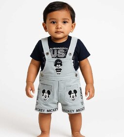 Littlemama Dungaree For Baby Boys & Baby Girls Printed Cotton Blend(Grey, Pack of 1)
