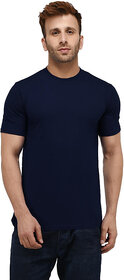 Code Yellow Men Solid Round Neck Cotton Navy Blue T-Shirt