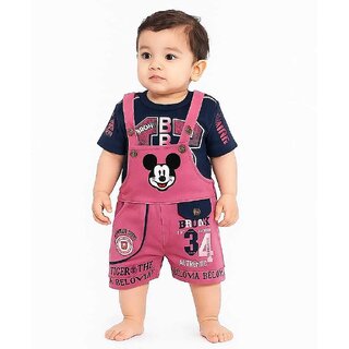 Littlemama Dungaree For Baby Boys Self Design Cotton Blend(Grey, Pack of 1)