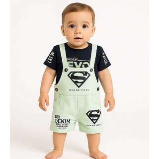 Littlemama Dungaree For Baby Boys Printed Cotton Blend(Green, Pack of 1)