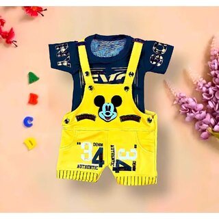 Littlemama Dungaree For Baby Boys & Baby Girls Casual Printed, Applique Cotton Blend (Light Blue, Pack of 1)