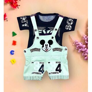 Littlemama Dungaree For Baby Boys & Baby Girls Casual Printed, Applique Cotton Blend (Multicolor, Pack of 1)