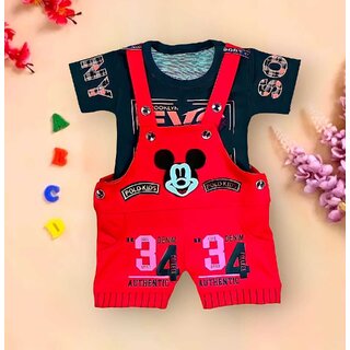 Littlemama Dungaree For Baby Boys & Baby Girls Printed, Applique Cotton Blend (Multicolor, Pack of 1)