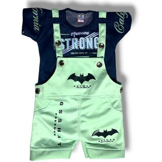 Littlemama Dungaree For Baby Boys Self Design Cotton Blend (Light Green, Pack of 1)