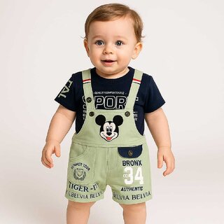 Littlemama Dungaree For Baby Boys Party Printed Cotton Blend (Yellow, Pack of 1)