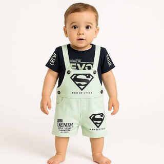 Littlemama Dungaree For Baby Boys Printed Cotton Blend (Green, Pack of 1)
